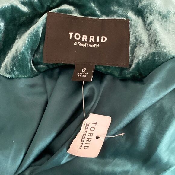 Torrid NWT Botanical Garden Teal Blue Velvet Moto Jacket - Picture 11 of 14
